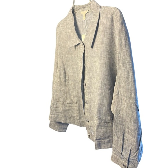Eileen Fisher Cropped Linen Jacket Top, Gray, Minimalist, Resort Cropped Plus 1X - Picture 11 of 11